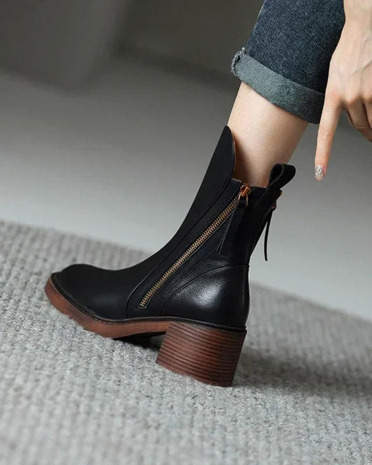 Candela | Botas de cuero con tacón cuadrado