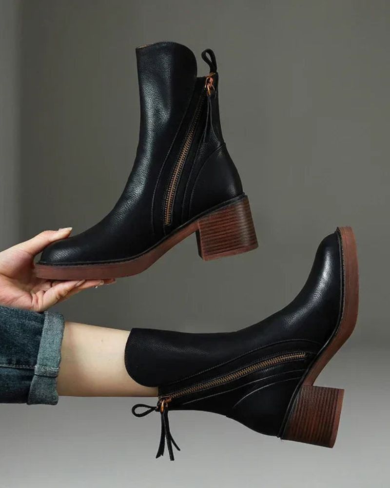 Candela | Botas de cuero con tacón cuadrado