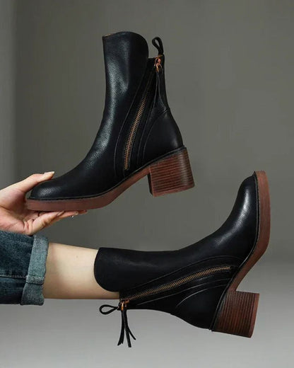 Candela | Botas de cuero con tacón cuadrado