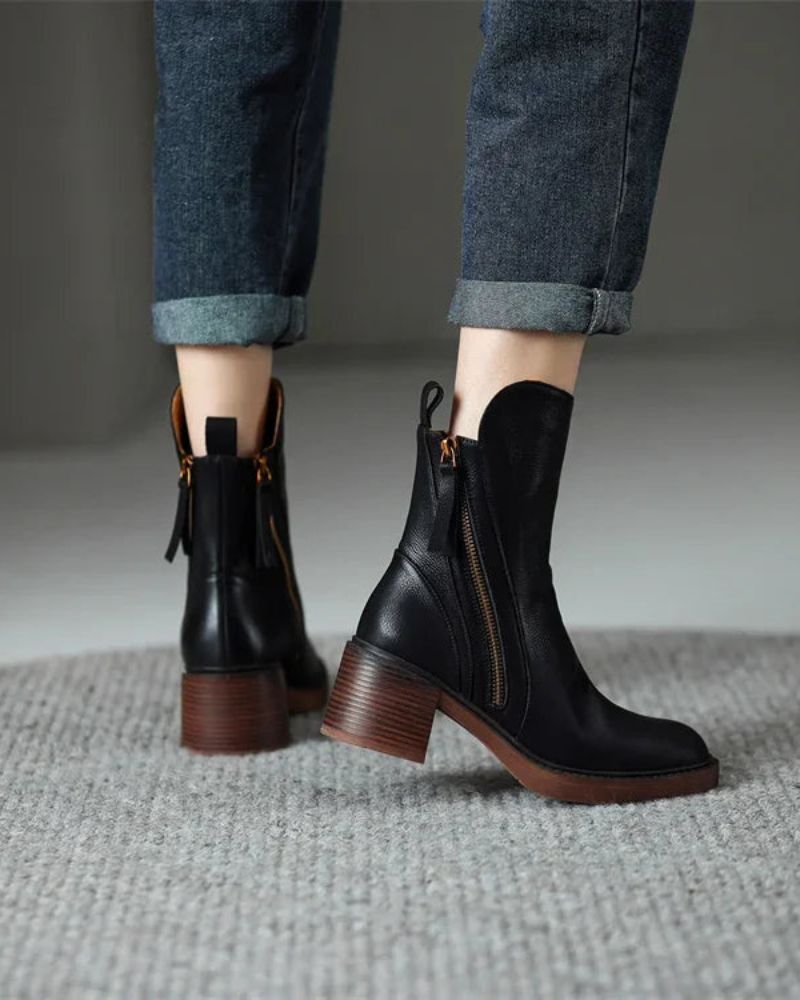 Candela | Botas de cuero con tacón cuadrado
