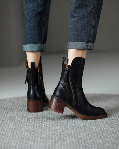 Candela | Botas de cuero con tacón cuadrado