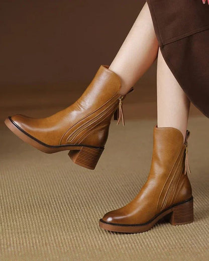 Candela | Botas de cuero con tacón cuadrado