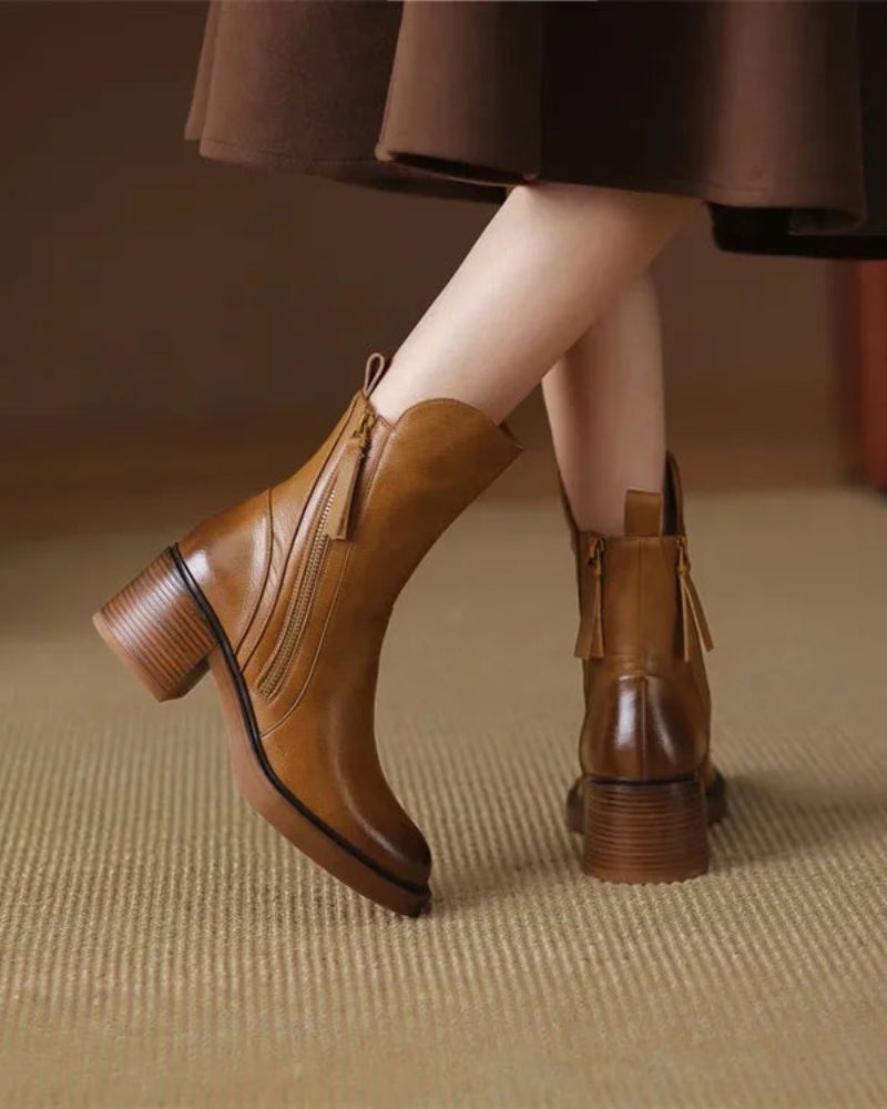 Candela | Botas de cuero con tacón cuadrado