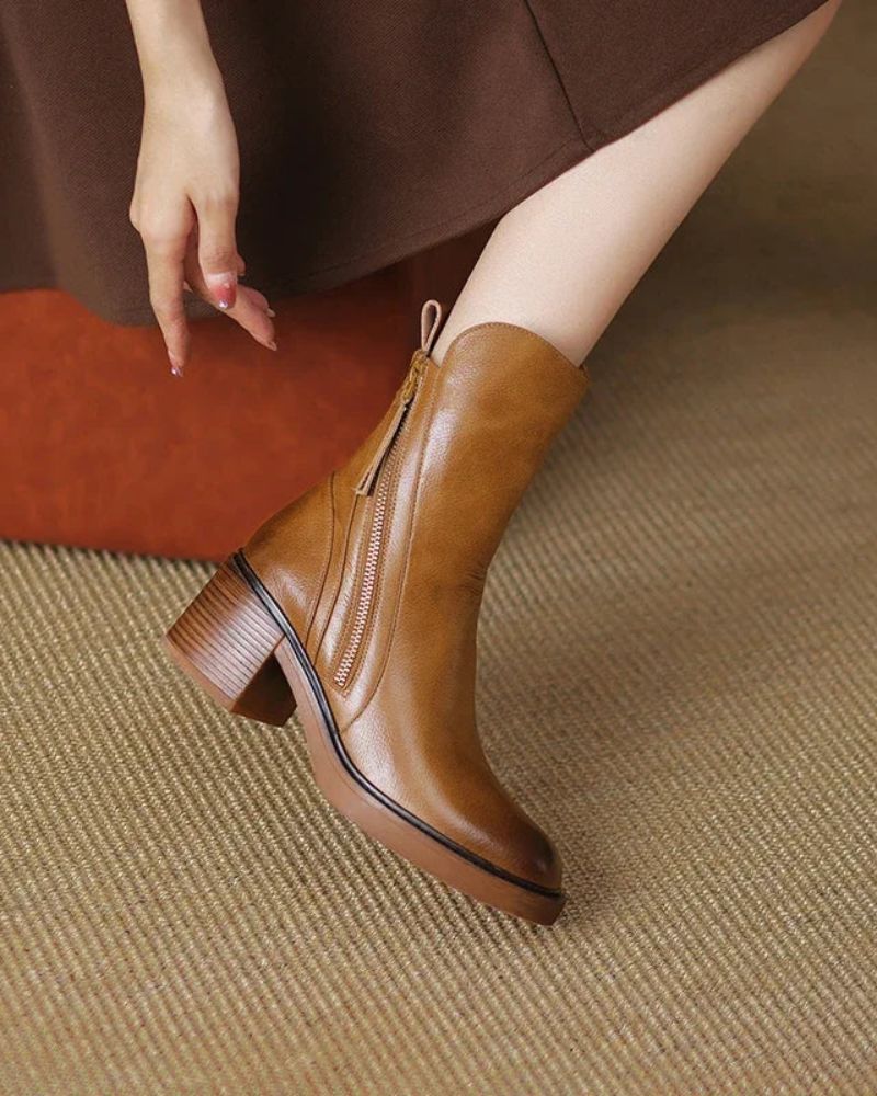Candela | Botas de cuero con tacón cuadrado