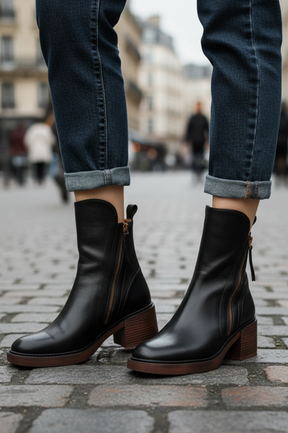 Candela | Botas de cuero con tacón cuadrado