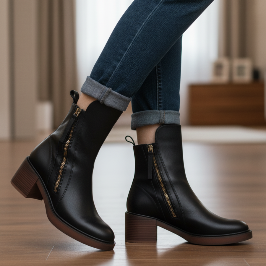 Candela | Botas de cuero con tacón cuadrado