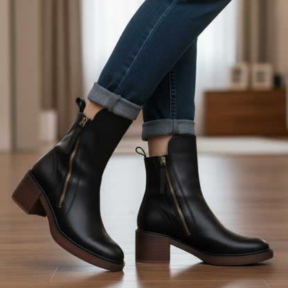Candela | Botas de cuero con tacón cuadrado