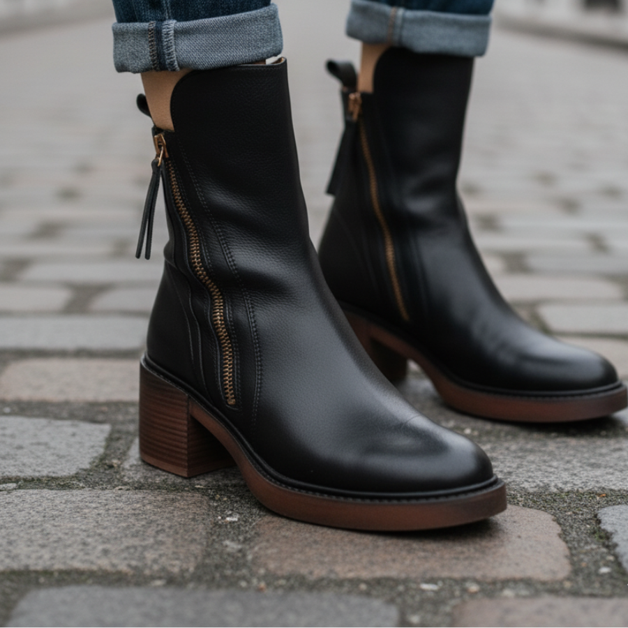 Candela | Botas de cuero con tacón cuadrado