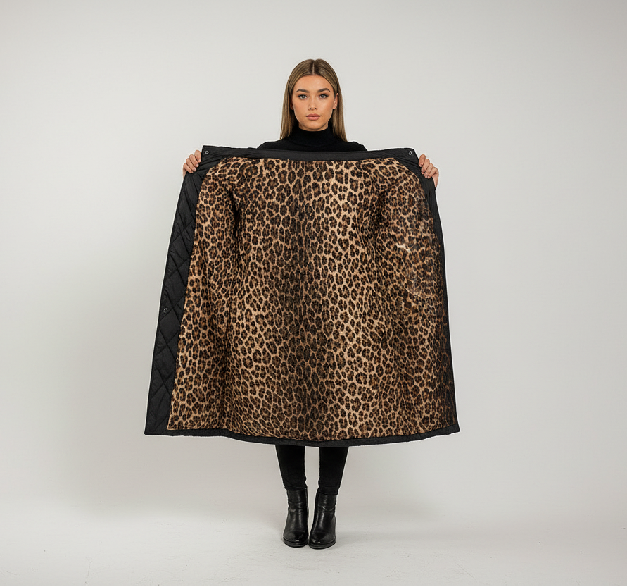 Celia | Abrigo acolchado con forro de leopardo