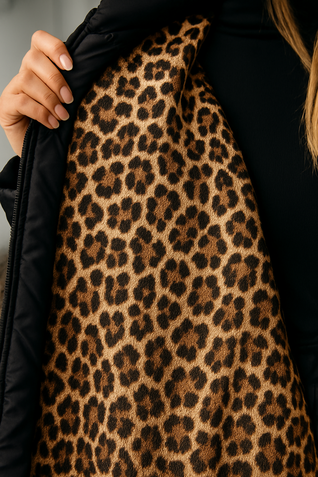 Celia | Abrigo acolchado con forro de leopardo