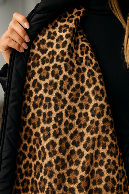 Celia | Abrigo acolchado con forro de leopardo