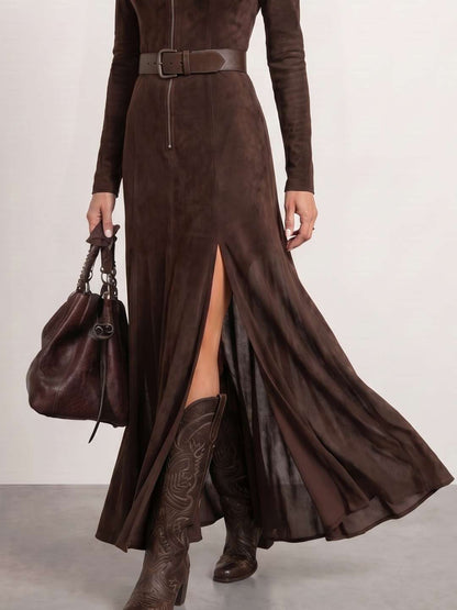Vestido de antelina marrón