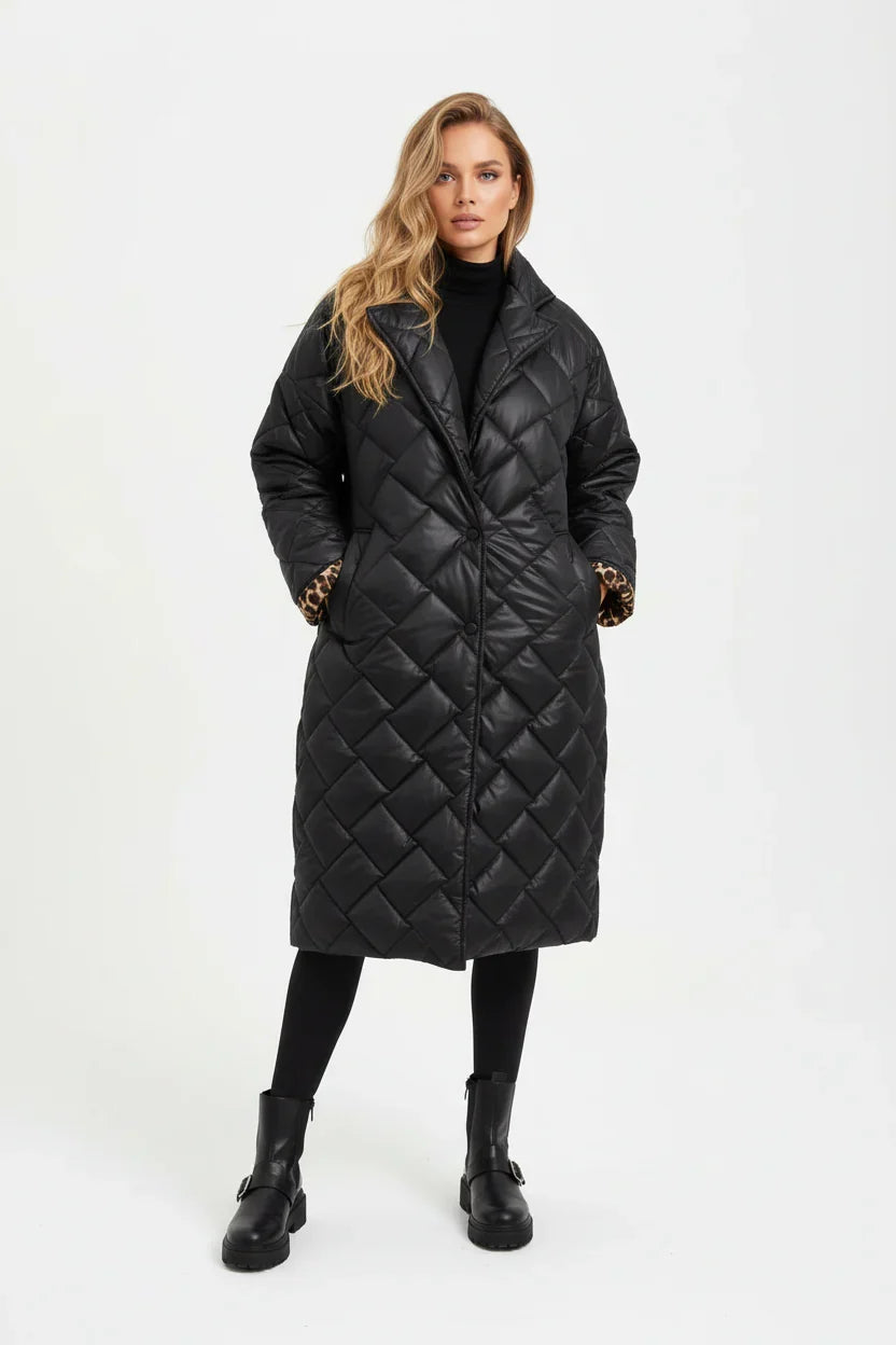 Celia | Abrigo acolchado con forro de leopardo