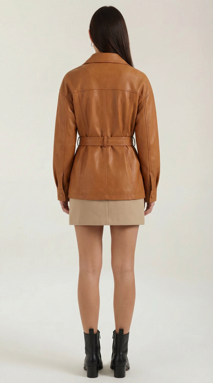 Cristina | Chaqueta de polipiel con cinturón